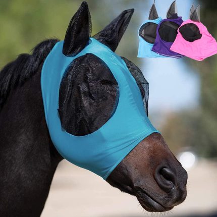 Horse masks anti-flyworms and anti mosquito breathable stretchy knitted mesh riding equestrian equipment