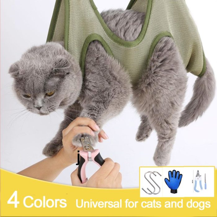 Cat grooming nail cutting anti scratch bite fixed bag bath trimming restraint bag pet beauty hammock