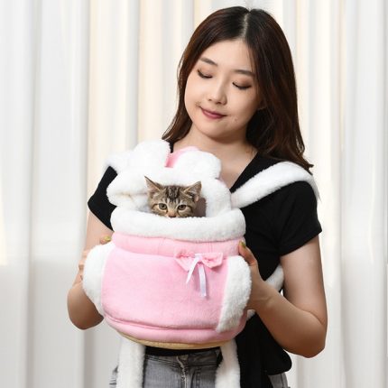 Pet carrier bag small cat dogs backpack winter warm soft plush carring pets cage walking outdoor 1.jpg 640x640 1