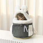 Pet carrier bag small cat dogs backpack winter warm soft plush carring pets cage walking outdoor 2