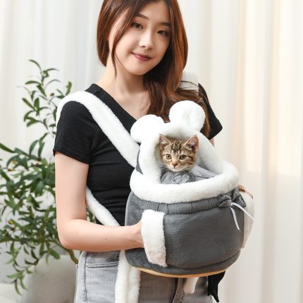 Pet carrier bag small cat dogs backpack winter warm soft plush carring pets cage walking outdoor